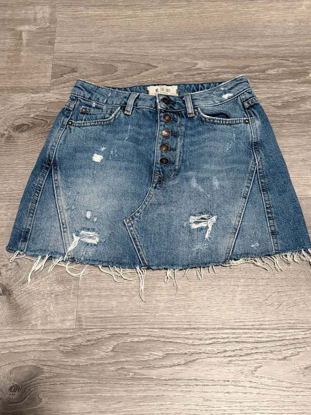 We The Free Free People Denim Mini Skirt Size 25 Distressed Button Fly